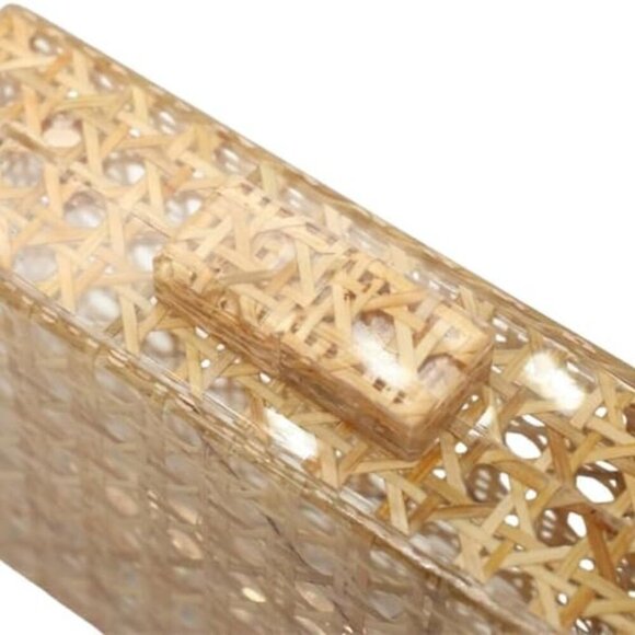 Women Acrylic Handbag Rattan Woven Pattern Square Box Crossbody Handbag Shoulder - Picture 3 of 6